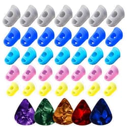 AUGSUN 40pcs Guitar Silicone Finger Protector,Color Fingertip Protection Covers Caps in 5 Sizes for Beginner Playing Ukulele Electric Guitar and 5 Guitar Picks