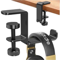 Yocice Headphone Hanger Holder Stand -Under Desk Headphone Hanger， Headset Hook Holder with Foldable，Space-Saving Aluminum Stand with Universal Fit for Gaming PC Accessories (Black-1PCS)