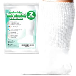 IMPRESA [2 Pairs] One Size Unisex Extra Width Socks in White for Lymphedema - Bariatric Sock - Oversized Sock Stretches up to 30'' Over Calf for Swollen Feet And Mens and Womens Legs