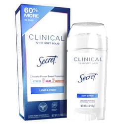 Secret Antiperspirant and Deodorant for Women Clinical Strength Soft Solid Light and Fresh 2.6 Oz