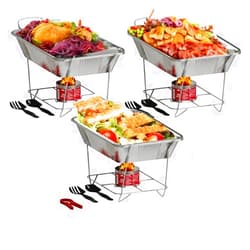 Alpha Living Disposable Chafing Dish Buffet Set, Food Warmers for Parties, 6hr Fuel Cans Complete Set, Half Size Pans, Warming Trays (3 Pack)