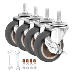 BAISASY 3 Inch Caster Wheels, Threaded Stem Casters Set of 4, Heavy Duty Wheel with Brake, Metric Size M8-1.25-25 (Screw Diameter 8mm, Screw Length 25mm) Casters for Wire Shelving, Furniture Dolly