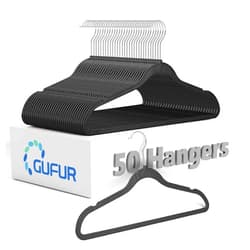 GUFUR Plastic Coat Hangers 50 Pack - Space Saving Ultra Thin Non-Velvet Clothes Hangers with 360°Rotating Hook - Heavy Duty Black Pant Hangers for Suits and Pants by GUFUR