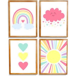 ZHAXFA Pink Nursery Canvas Wall Art Rainbow Art Poster,Boho Rainbow Sun Hearts Canvas Wall Art,Kids Bedroom Baby Girls Toddler Pastel Wall Print for Classroom School Nursery Decor Set of 4(8x10Unframed