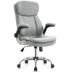 YAMASORO Fabric Office Chair Ergonomic Executive Chair with Lumbar Support,Home Office Desk Chairs Flip up Arms with Wheels, Grey