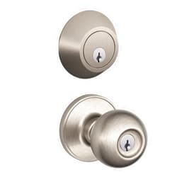 SCHLAGE Dexter by Schlage JC60V CNA 619 Security Set Single Cylinder Deadbolt and J54 Keyed Entry Corona Knob, Satin Nickel Finish