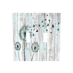Spshian Vintage Rustic Blue Wood Plank Turquoise Dandelion Butterflies Double Toggle Light Switch Cover Decorative 2-Gang Wall Plate Dual Device Electrical Switchplate Faceplate for Farmhouse Home