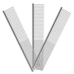 Elfirly 3 Pack Dog Combs for Grooming Matting, Metal Cat Comb with Round Ends, Stainless Steel Pet Grooming Comb for Removing Tangles and Knots for Long and Short Haired Dog (7.4 inches)