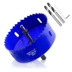 Luomorgo 4 inch Hole Saw (100mm), 1 1/4 inch Cutting Depth HSS Bi-Metal Hole Cutter with Hex Shank Drill Bit Adapter for Wood Cornhole Boards Plastic Drywall Fiberboard