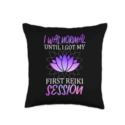 Energy Healing Yoga Chakra Healer Gift Idea I Was Normal Until I Got My First Reiki Session Throw Pillow