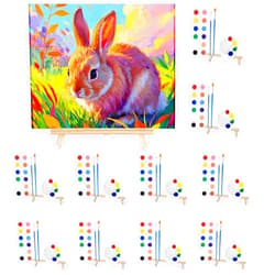 Hdviai 10 Set Acrylic Paint Canvas Set – 8x10 Inch Mini Canvas Painting Kit with 10 Wood Easels, 20 Brushes, 12 Watercolour Paints, 10 Palettes – Art Supplies for Beginners, Ideal for Parties & DIY Painting