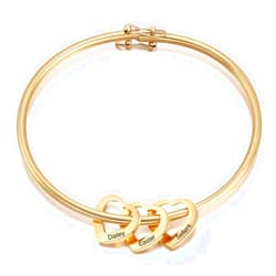 JewelOra Personalized Inspirational Women Bracelet Bangle Hearts Charms Engraved Names Mother Daughter Jewelry Gifts