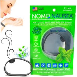 NOMO Nausea Relief Wristband | Motion Sickness Sea Band with Peppermint Aromatherapy and Acupressure | 30-Second Nausea ReliefBand | Medium to Large | Black | Pack of 2