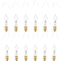 KOR (Pack of 12) 25 Watt CTC Clear Candelabra Base (E12) Straight Torpedo Tip 120V Incandescent Chandelier Light Bulbs