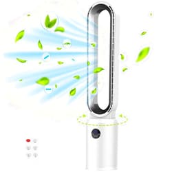 Cobuy Bladeless Tower Fan with Remote, Air Circulator Cooling Fan for Indoor Use, 24 Speeds Settings, 12 Timer, Quiet Oscillating Fan for Home Bedroom, Silver