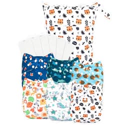babygoal Large Cloth Diapers Pack of 13 for 3-5 Year Toddlers, Cloth Diaper Covers 6 Pack with 6pcs Inserts and Wet Bag, Reusable Washable & Waterproof 6ZFB12-ZMB-B