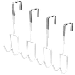FYY Over The Door Hooks, 4 Pack Door Double Hangers with Soft Rubber Prevent Scratches Heavy Duty Organizer Hooks for Living Room, Bathroom, Bedroom, Kitchen Hanging Clothes, Towels, Hats, Bags White