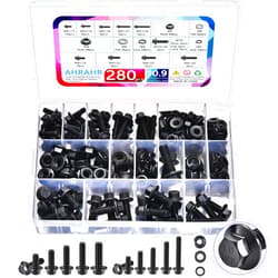 AHRAHR 280Pcs Metric Flange Bolt Assortment, M6x1.0, M8x1.25, M10x1.5 (12mm to 30mm) Assorted Hex Bolts and Nuts Washers Kit for Automotive, 10.9 Black Zinc Galvanized