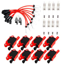 HQPASFY Ignition Coil UF413 & Iridium Spark Plug & Wires Set of 8 Compatible With Cadillac CTS Escalade Chevrolet Silverado Express 1500 2500 3500 GMC Sierra 4.8L 5.3L 6.0L Rapalce# D510C