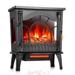 ZAFRO Freestanding Electric Fireplace Stove with Realistic Flame, 5100 BTU Electric Fireplace Heater with Retro Design, 1000W/1500W, Dual Safety Protection for Living Room, Bedroom