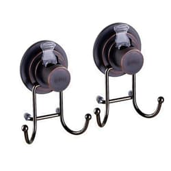 JiePai Vacuum Suction Cup Hooks Shower Bath Towel Hooks Hanging Towel Holder Wall Towel Rack Organizer for Kitchen, Bathrobe,Loofah,Bronze (2 Pack)