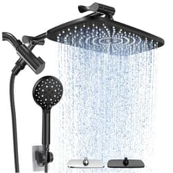 Veken 11.8 Inch High Pressure Rain Shower Head Combo with Extension Arm- Wide Showerhead with 5 Handheld Water Spray - Adjustable Dual Showerhead with Anti-Clog Nozzles - Matte Black
