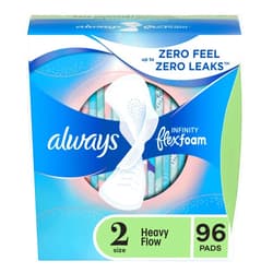 Always Infinity Feminine Pads for Women, Size 2 Regular, with Wings, unscented, 96c