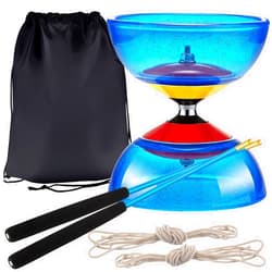 Sumind 6 Pieces Chinese Diabolo Toy Set Includes 5 Inches Five Bearings Diabolo Ball Toys with 2 Pieces Alloy Diabolo Sticks 2 Pieces Ropes Drawstring Bag for Fun (Blue)