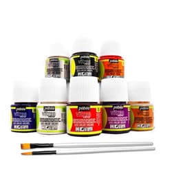 Moshify Pebeo Vitrea 160 Glass Paint - Transparent Colour Glossy and Brilliant - Made in France - DIY Craft Paint for Stained Glass and More - Set of 8 Colors Bundled Application Brushes
