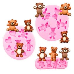 MEMOVAN Bear Silicone Fondant Mold 3pcs Bear Candy Chocolate Molds For Teddy Bear Cake Decoration Cupcake Topper Polymer Clay Resin Epoxy Gum Paste Mold