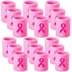 Wettarn 18 Pcs Pink Ribbon Wristbands Breast Cancer Awareness Sweatband Sports Wrist Bands for Sweating Athletic Wrist Sweat Bands Gymnastics Wristbands for Women Men