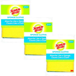 Scotch-Brite Sponge Cloth – 6-Pack (3 Packs of 2 Each), Reusable and Washable, Highly Absorbent, Multi-Purpose Cleaning Cloths