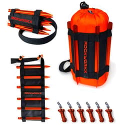 ROCKWORKX USA Tent Stakes Kit, Heavy-Duty Aluminum Metal Ground Pegs, Compression Travel Bag, 6 Tent Pegs & Line Adjusters for Camping Tarps & Hammocks, Lightweight, Hammock Not Included.