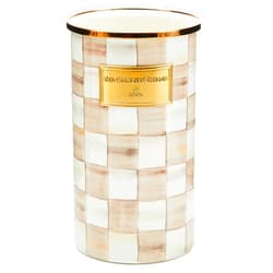 MACKENZIE-CHILDS Enamel Utensil Holder, Kitchen Utensil Holder for Countertop, Brown-and-White Mocha Check