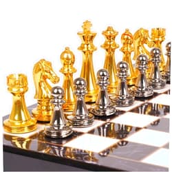 Agirlgle Metal Chess Set for Adults and Kids – Marbling Chess Board with Chess Pieces – Travel Chess Sets with Extra Queens with zinc Alloy Metal Pieces – Ideal for Beginners and Professional Players
