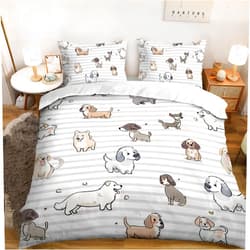 AILONEN Kawaii Puppy Duvet Cover Twin Size, Cute Dog Animal Bedding Set for Kids Girls Boys,Cartoon Puppy Pug Comforter Cover,1 Quilt Cover 2 Pillowcases,3 PCS