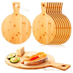 Kigley 10 Pcs Bamboo Cutting Board with Handle 12 Inch Bamboo Wooden Round Cutting Board Pizza Board Kitchen Chopping Boards for Home Baking Pizza Bread Cake Cheese Fruits Vegetables Charcuterie