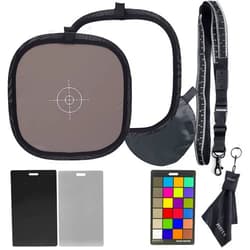 Pixiss 12x12 Foldable White Balance 18% Gray Reference Reflector Grey Card with Carry Case for Photography & Camera Color Correction White Balance Card, 4In1 Color Correction Card Set by Pixiss
