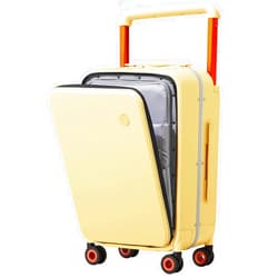 mixi Carry On Luggage Wide Handle Luxury Design Rolling Travel Suitcase PC Hardside with Aluminum Frame Hollow Spinner Wheels, with Cover, 20 inch, Lark Yellow