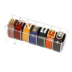 FEMELI Belt Organizer, Acrylic 7 Compartments Belt Container Storage Holder, Clear Belt Display Case for Closet Tie and Bow Tie