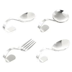HEMOTON Metal Spoon 4pcs Curved Handle Serving Spoons Stainless Steel Bent Handle Dessert Fork Tableware for Appetizer Canape Salad Honey Jam Stainless Steel Scoop