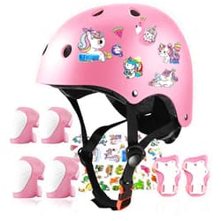 FOOKCIAN Kids Bike Helmet Set with Knee Pads Elbow Pads Wrist Guards,Adjustable Helmet for Toddler Kids&Youth,3~14yrs Girl Boy Kids Protective Gear Set Bicycle Helmet Roller Skate