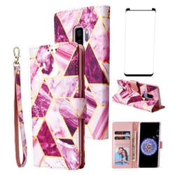 Asuwish Compatible with Samsung Galaxy S9 Plus Wallet Case Tempered Glass Screen Protector Leather Flip Cover Card Holder Kickstand Stand Cell Phone Cases for Glaxay S9+ 9S 9+ S 9 9plus S9plus Purple