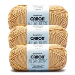 Caron All Day Cotton - 3 Pack of 173 Yards/3.52 oz Jute 100% Mercerized Cotton Yarn