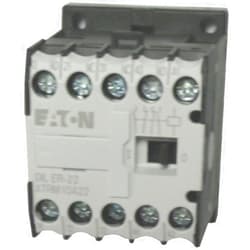 Eaton/Moeller DILER-22 4 Pole Miniature Control Relay with a 110/120 Volt AC Coil. Comes with 2 N.O. and 2 N.C. Base Contacts, Rated for 10 AMPS and mounts on Standard 35mm DIN Rail
