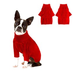 NACOCO Christmas Dog Turtleneck Sweater - Small Medium Dog Sweatshirt Fall Doggy Clothes Warm Pullover Doggie Knitwear Solid Color Outfit Pet Winter Apparel for Pitbull, Corgi (Red, XL)
