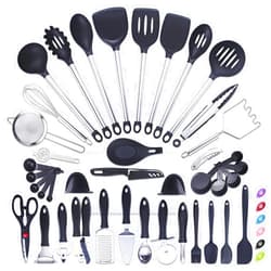 DESIGN VEICA VEICA,kithcen Utensil set 42 Cooking Utensils set Nylon and Stainless Steel Utensils Set Kitchen Tool Set,Baking Set Kitchen Set Spatula Set Kitchen Gadgets Kitchen Tools Kitchen Accessories Black