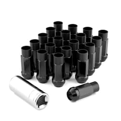 EZISOE 20PCS M12x1.5 Open End Bulge Acorn Black Lug Nuts - 60 Conical Seat - 50mm Height, Lug Nuts for Aftermarket Wheels with 1 Spline Key
