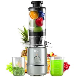 Bear Masticating Juicer Machine | Slow Cold Press Juicer with 4.1in Large Feeding Chute for Whole Fruits, Vegetables | Reversible Auger Easy to Clean