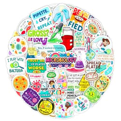 BulbaCraft 100Pcs Funny Microbiology Vinyl Stickers for Water Bottle, Laptop -Nerd Biology Stickers - Microbiology Gifts, Party Supplies - Gift for Women & Men